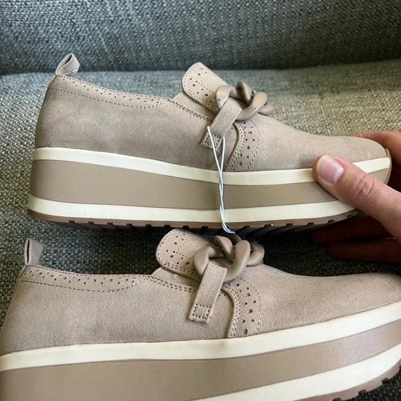 Mad Love Taupe Platform Slip-On Sneakers with Chain Accent - Picture 2 of 7